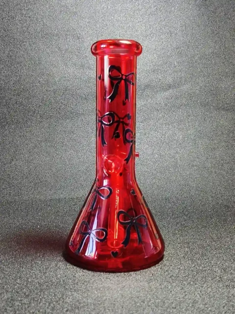 8 Ruby Gothic Black Bow Red Beaker Glass Bong -4 8 Ruby Gothic Black Bow Red Beaker Glass Bong