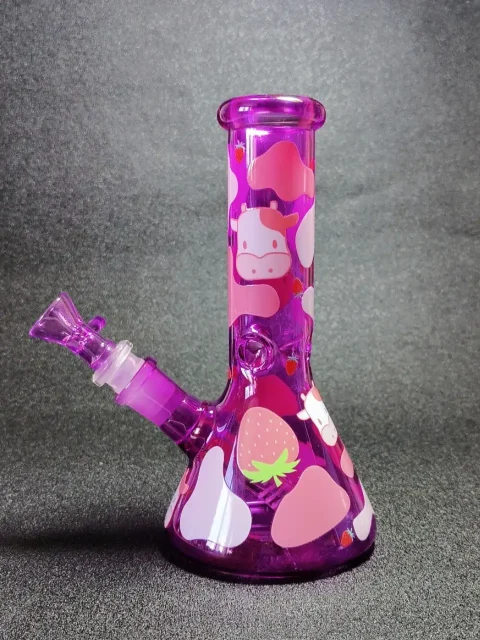 8 Strawberry Milkshake Cow Beaker Glass Bong-2 8 Strawberry Milkshake Cow Beaker Glass Bong