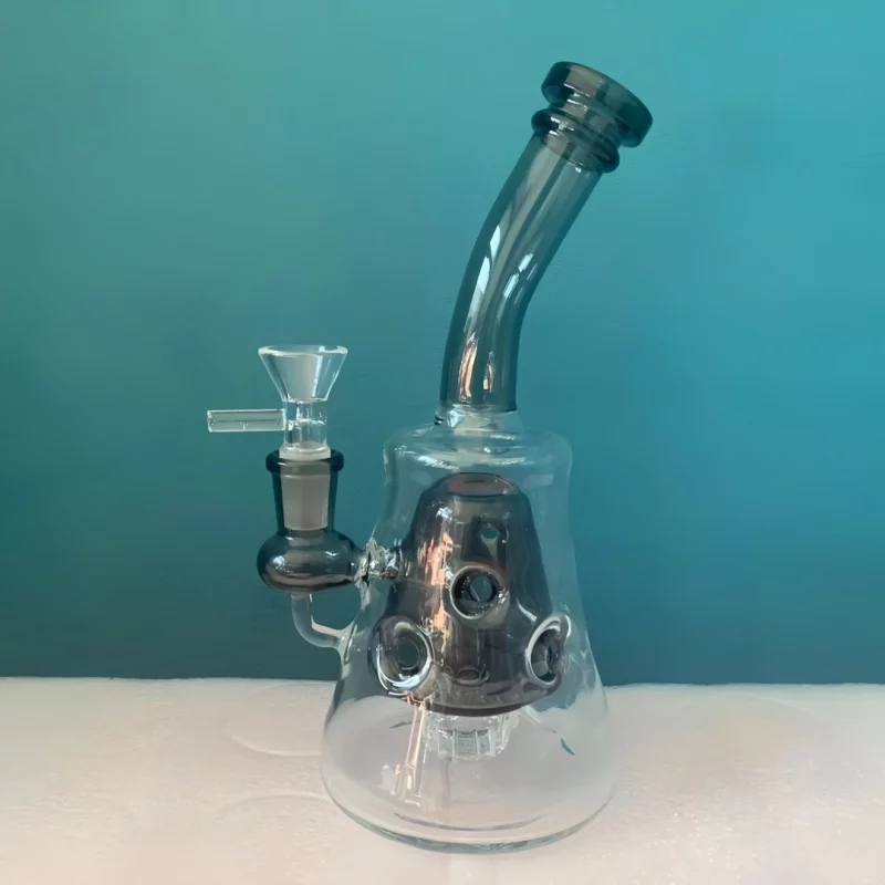8" Bent Neck Pyramid Glass Bong with Matrix & Swiss Percs