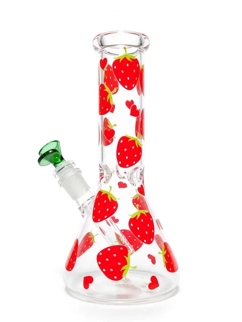 8″ Bright Red Strawberry Mini Beaker Glass Bong 8" Bright Red Strawberry Mini Beaker Glass Bong