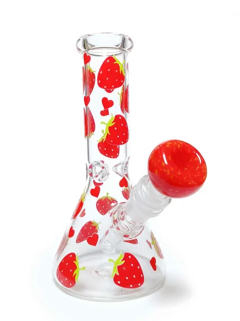 8" Bright Red Strawberry Mini Beaker Glass Bong