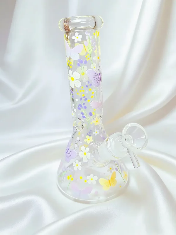 8" Butterfly & Daisy Garden Beaker Glass Bong