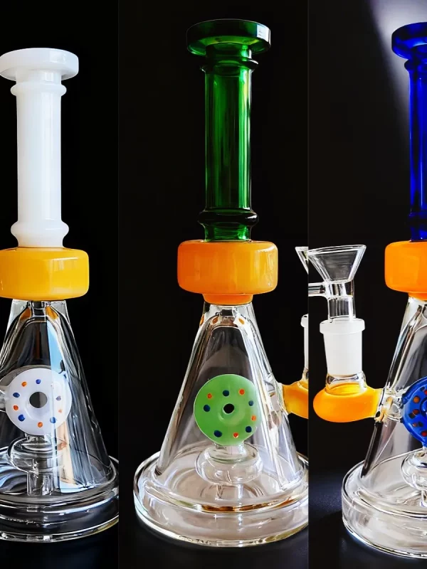 8" Color-Block Donut Perc Beaker Glass Bong