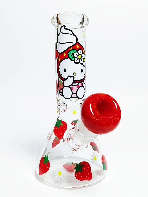 8" Cute Hello Kitty Strawberry Beaker Glass Bong