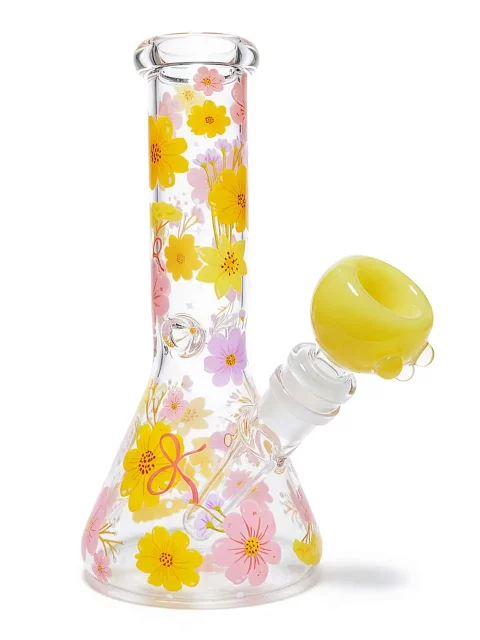 8" Floral Art Mini Beaker Glass Bong
