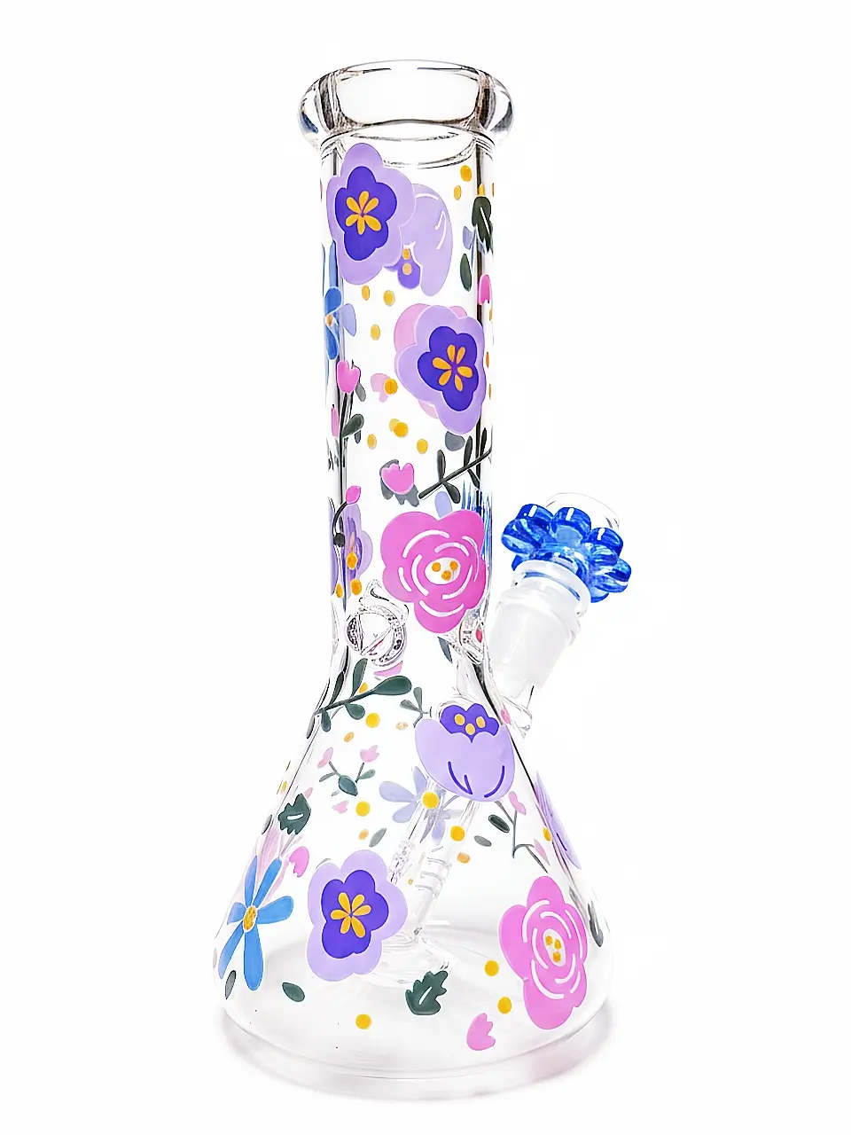 8" Floral Garden Beaker Glass Bong