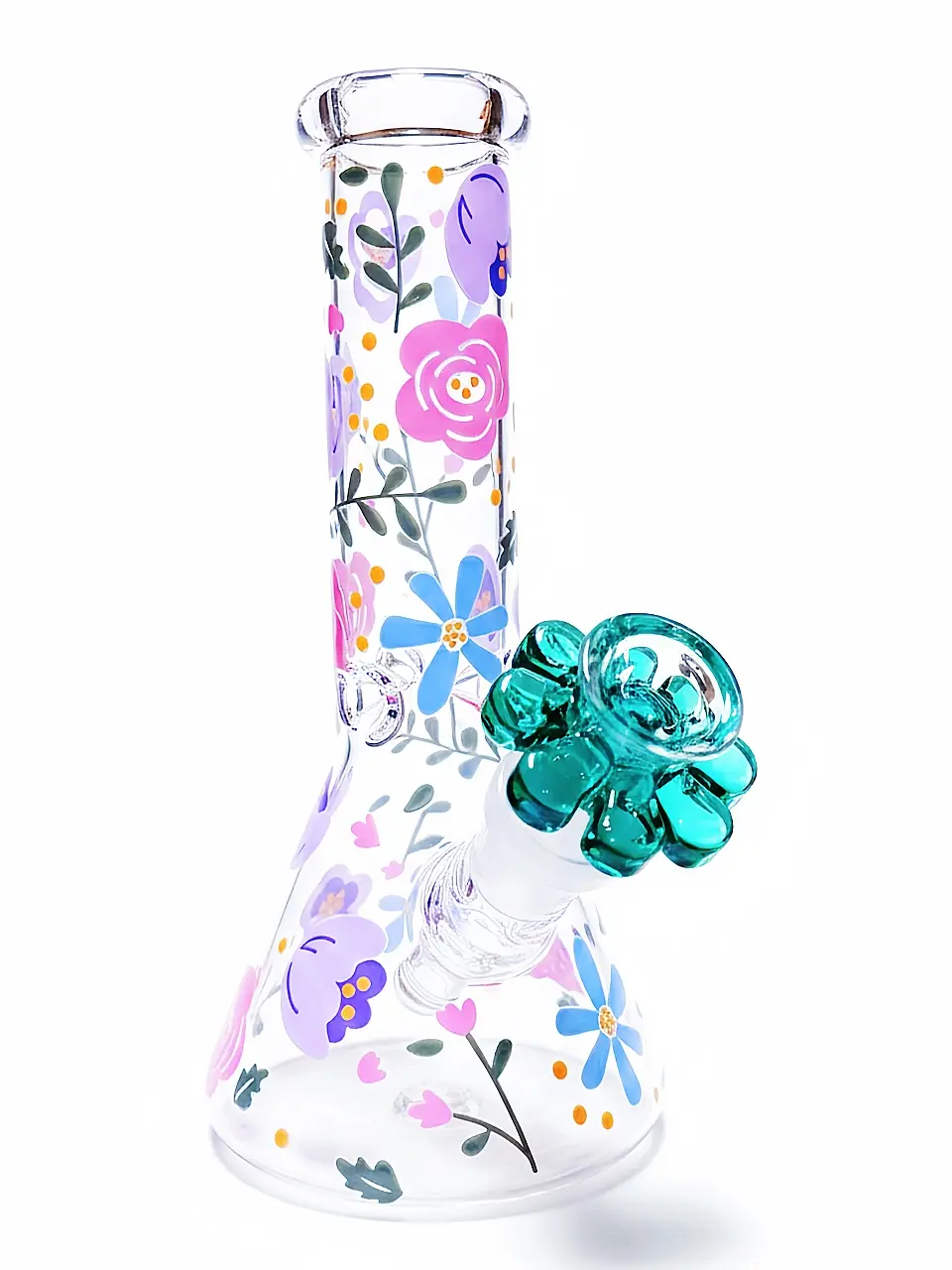 8" Floral Garden Beaker Glass Bong