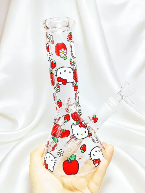 8″ Hello Kitty Apple & Strawberry Beaker Glass Bong 8" Hello Kitty Apple & Strawberry Beaker Glass Bong