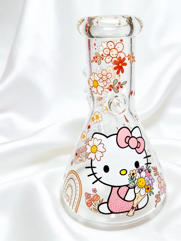 8" Hello Kitty Bouquet & Rainbow Beaker Glass Bong