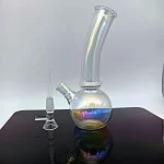 8" Iridescent Bent Neck Bubble Base Bong