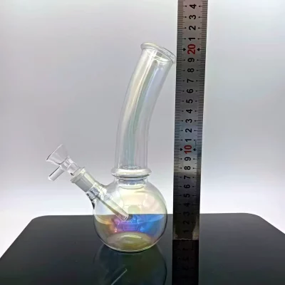 8" Iridescent Bent Neck Bubble Base Bong