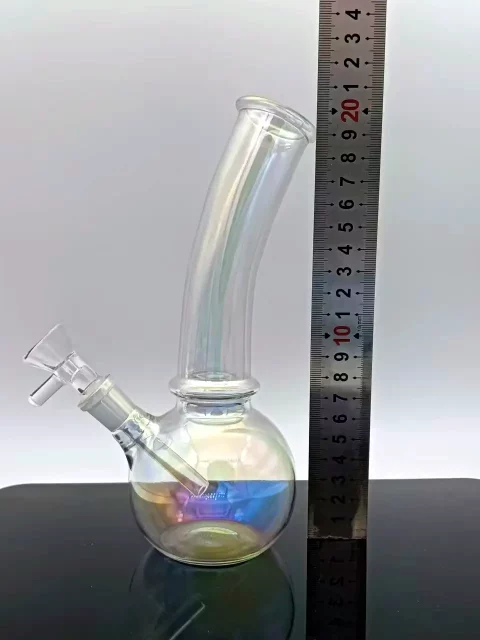 8" Iridescent Bent Neck Bubble Base Bong