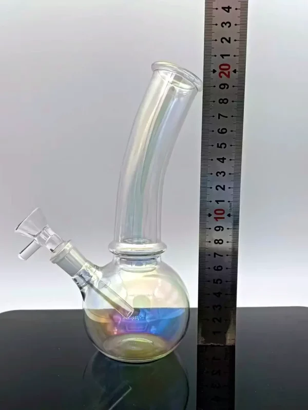 8" Iridescent Bent Neck Bubble Base Bong