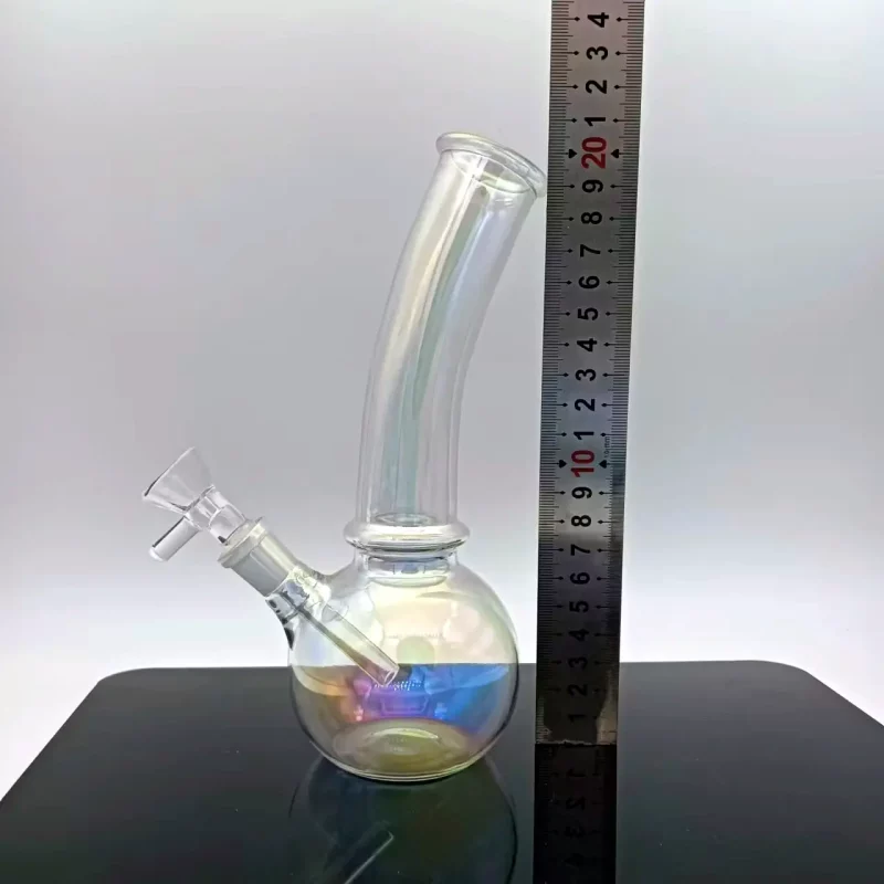 8" Iridescent Bent Neck Bubble Base Bong