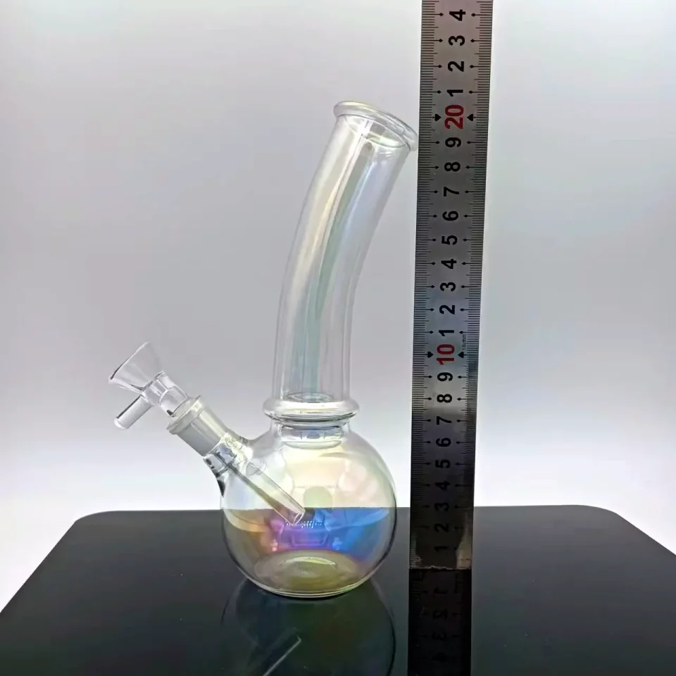 8" Iridescent Bent Neck Bubble Base Bong