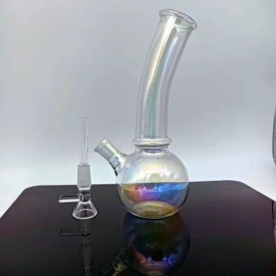 8" Iridescent Bent Neck Bubble Base Bong