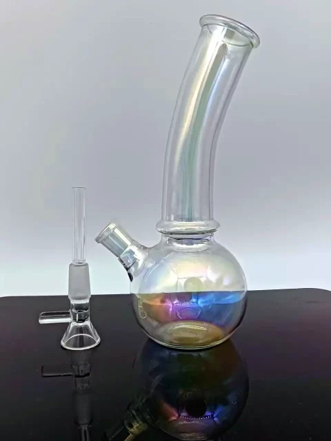 8" Iridescent Bent Neck Bubble Base Bong