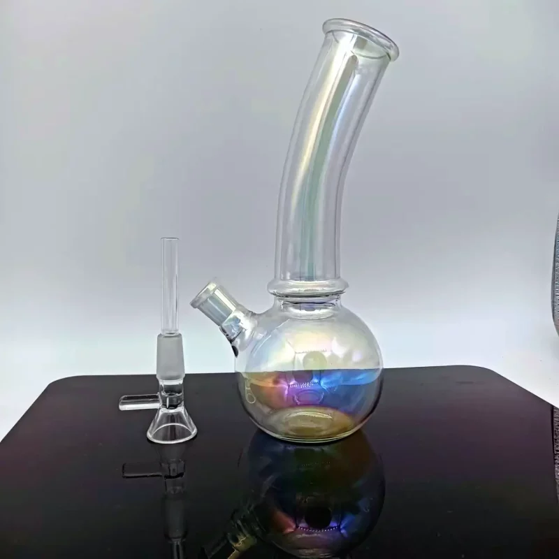8" Iridescent Bent Neck Bubble Base Bong