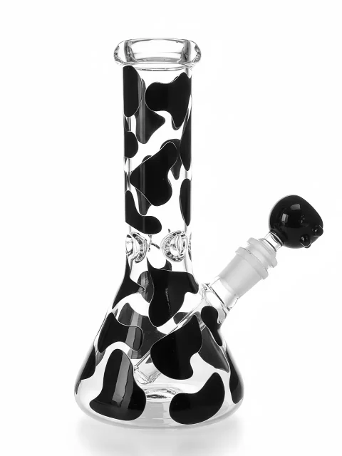8" Minimal Black Cow Print Beaker Glass Bong