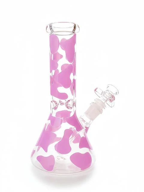 8″ Minimal Lavender Cow Print Beaker Glass Bong 8" Minimal Lavender Cow Print Beaker Glass Bong