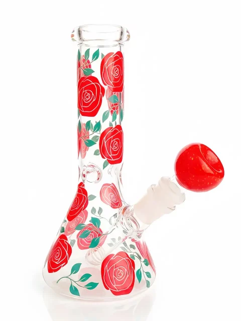 8" Rose Vintage Garden Beaker Glass Bong