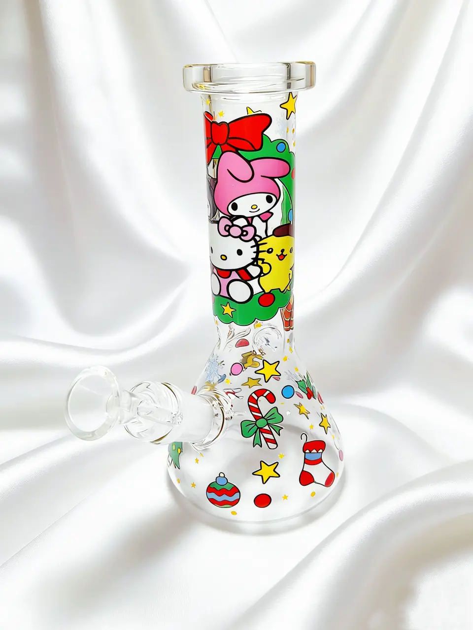8" Sanrio Christmas Holiday Fun Mini Beaker Glass Bong