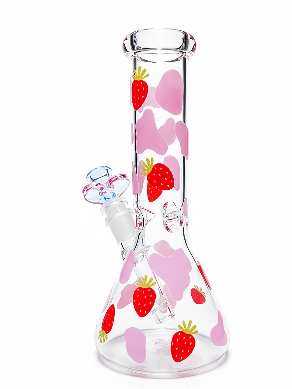 8" Strawberry Cow Print Beaker Glass Bong