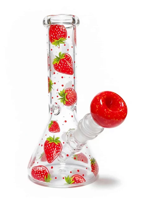 8" Strawberry Polka Dot Mini Beaker Glass Bong