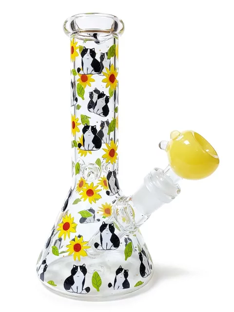 8" Sunflower Cow Cat Mini Beaker Glass Bong