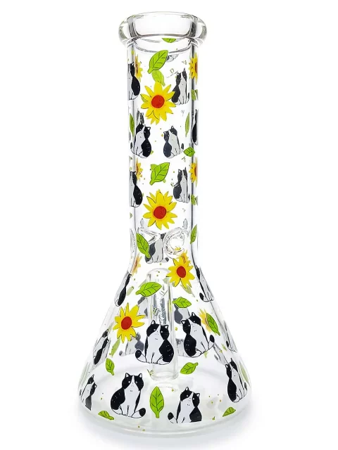 8″ Sunflower Cow Cat Mini Beaker Glass Bong 8" Sunflower Cow Cat Mini Beaker Glass Bong