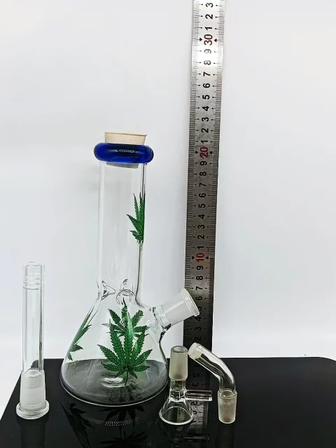 8″ Glass Beaker Bong with Vibrant Cannabis Leaf Design