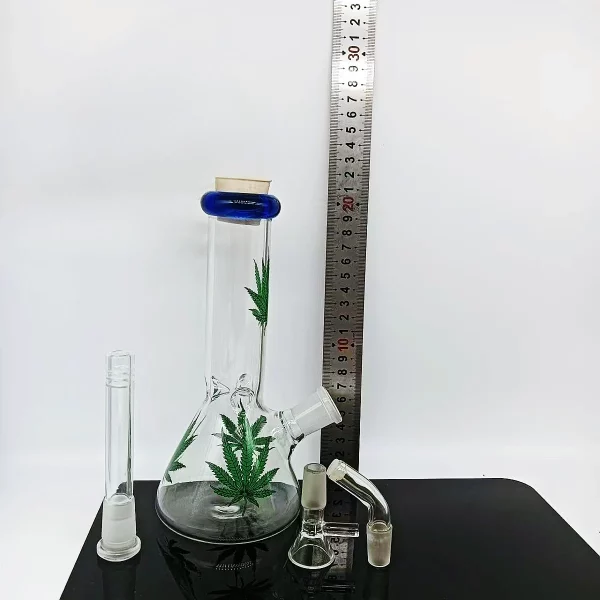 8″ Glass Beaker Bong with Vibrant Cannabis Leaf Design