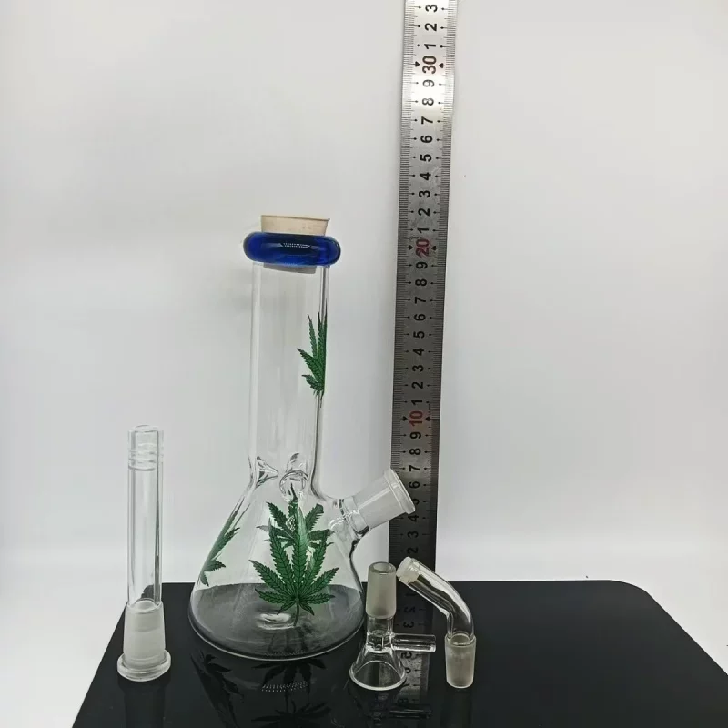 8″ Glass Beaker Bong with Vibrant Cannabis Leaf Design