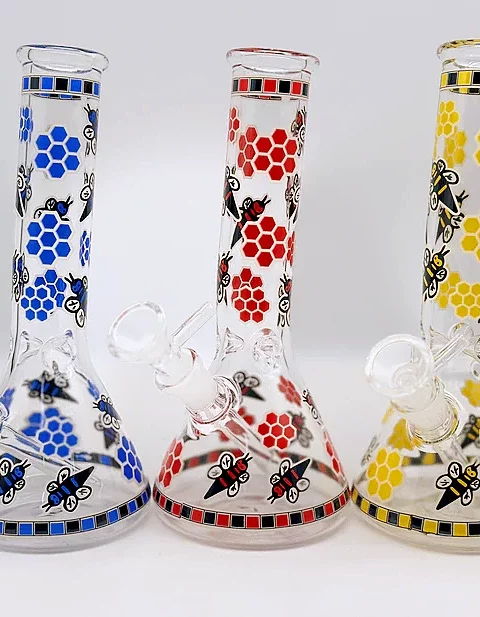 8" Glow-in-the-Dark Honey Bee Beaker Glass Bong