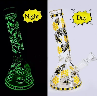 8" Glow-in-the-Dark Honey Bee Beaker Glass Bong