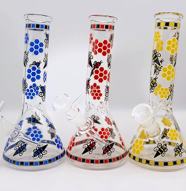 8" Glow-in-the-Dark Honey Bee Beaker Glass Bong