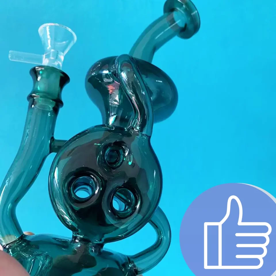 8″ Teal Swiss percs Recycler Glass Bong/Dab Rig