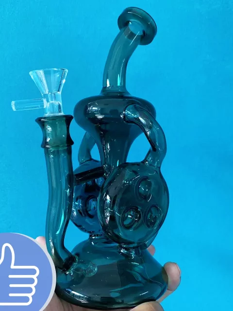 8″ Teal Swiss percs Recycler Glass Bong/Dab Rig
