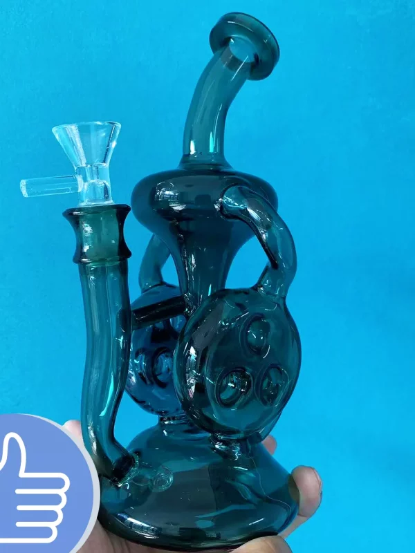 8″ Teal Swiss percs Recycler Glass Bong/Dab Rig