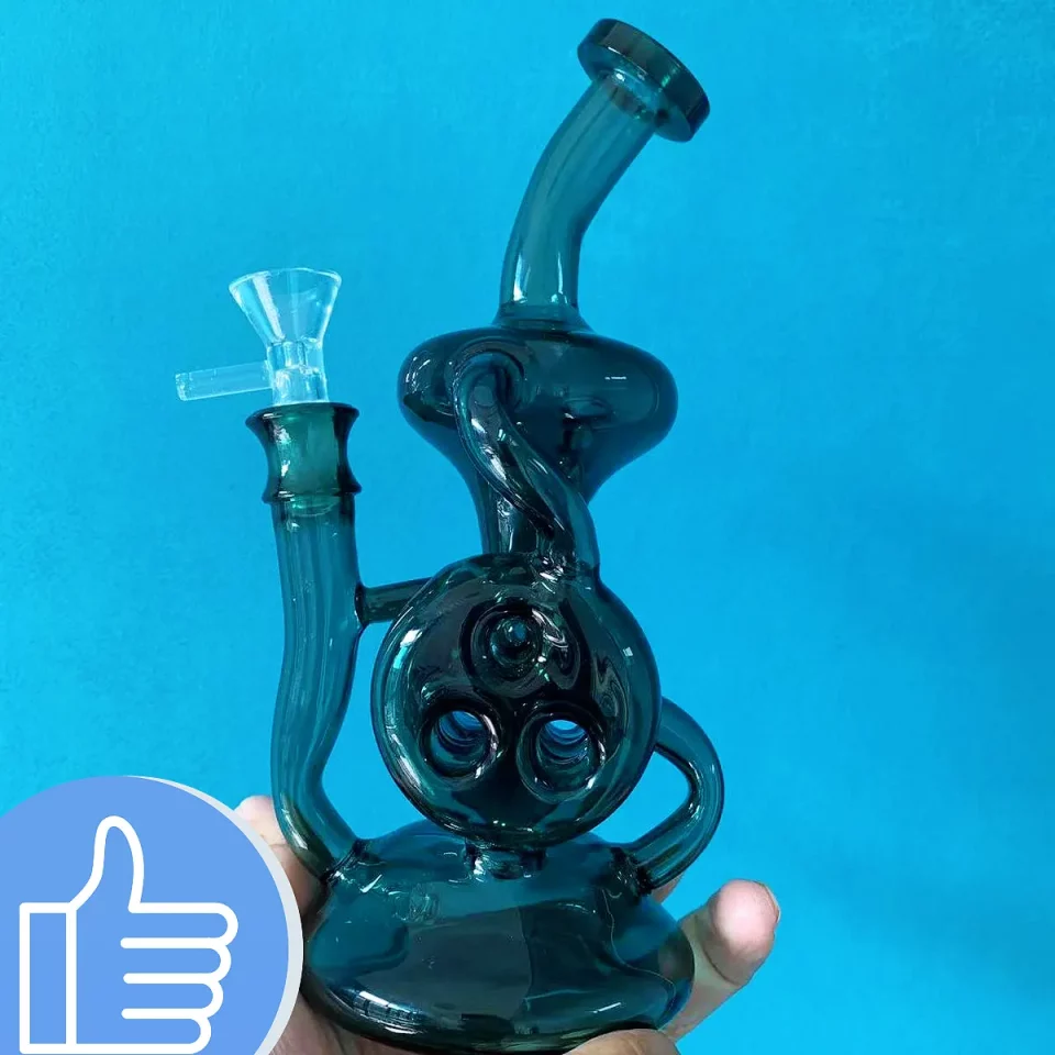 8″ Teal Swiss percs Recycler Glass Bong/Dab Rig