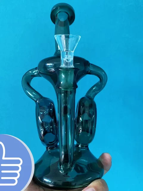 8″ Teal Swiss percs Recycler Glass Bong/Dab Rig 8″ Teal Swiss percs Recycler Glass Bong/Dab Rig