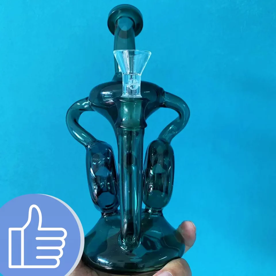 8″ Teal Swiss percs Recycler Glass Bong/Dab Rig