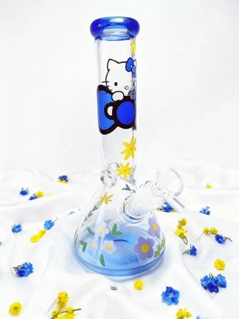 9.5″ Fresh Blue Floral Hello Kitty Beaker Glass Bong 9.5" Fresh Blue Floral Hello Kitty Beaker Glass Bong