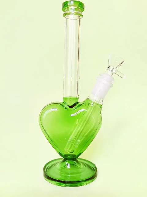9.5" Green Heart-Shaped Glass Bong
