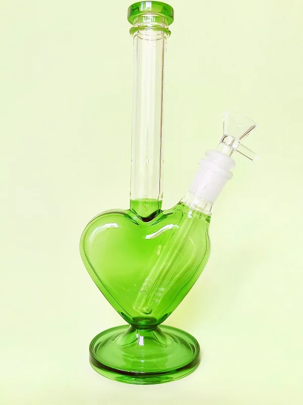 9.5" Green Heart-Shaped Glass Bong