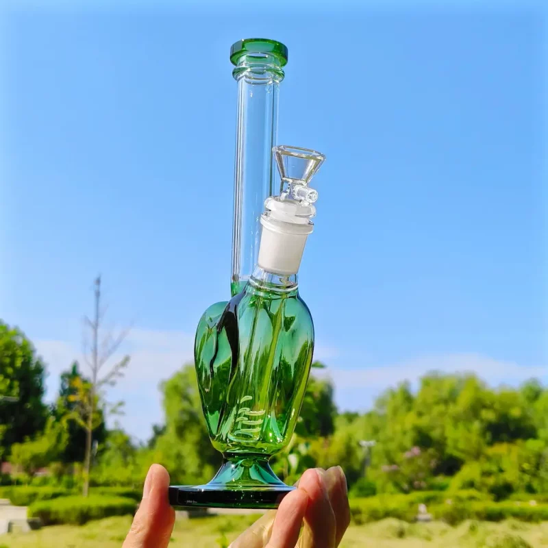 9.5 inch green heart shaped glass bong right side view