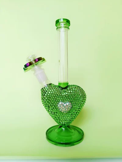 9.5″ Bling Green Heart Glass Bong with Sparkling Crystal Rhinestones