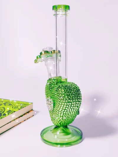 9.5″ Bling Green Heart Glass Bong with Sparkling Crystal Rhinestones