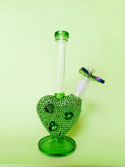 9.5″ Bling Green Heart Glass Bong with Sparkling Crystal Rhinestones