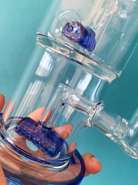 9" Dual Chamber Inline Perc Glass Bong